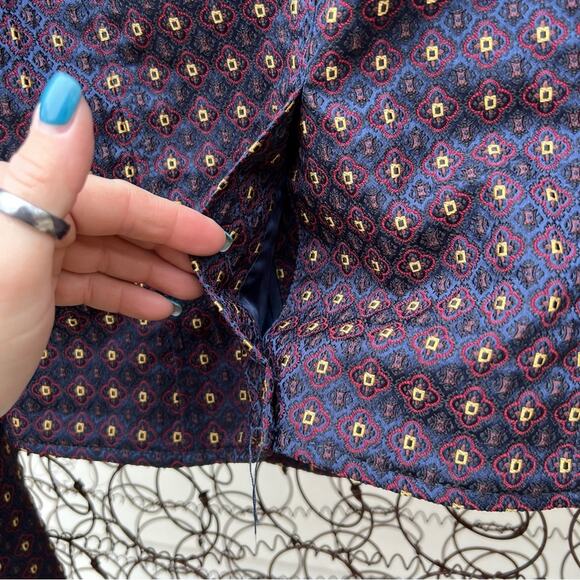 Free People Shrunken Jacquard Jacket Blazer Navy Maroon Geometric SMALL - Picture 9 of 11